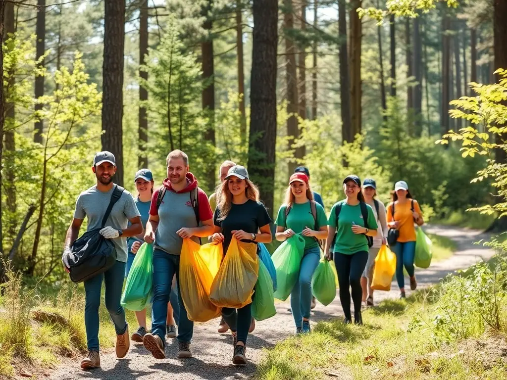 A photograph capturing volunteers from ASSOC LA PIERRE LEVEE working together to clear a local hiking trail, showcasing their dedication to preserving the natural environment and making it accessible to the community.