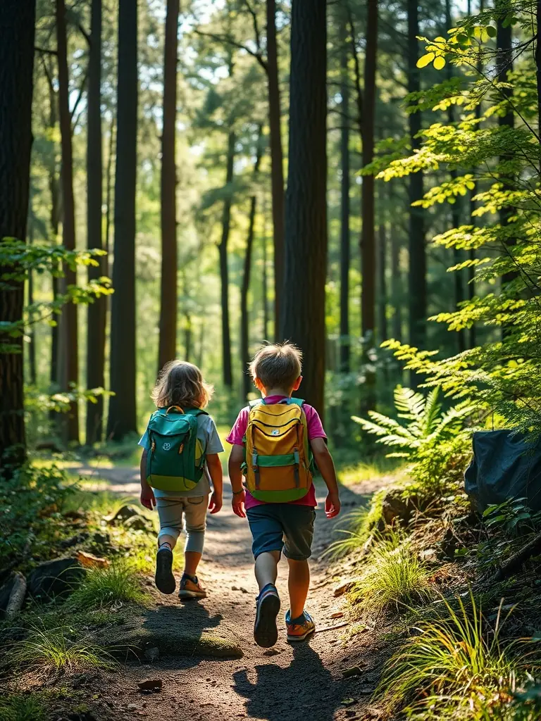 A group of children participating in an educational nature walk led by a volunteer, emphasizing the organization's focus on environmental education.