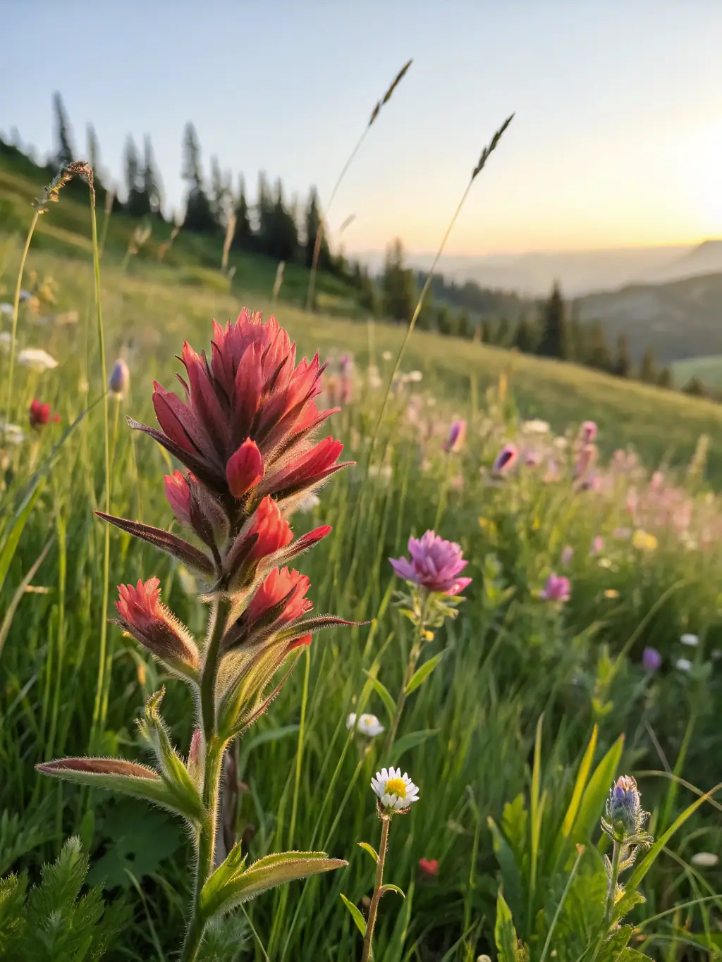 A close-up shot of native wildflowers planted along a trail, illustrating the organization's efforts to promote biodiversity and ecological restoration.