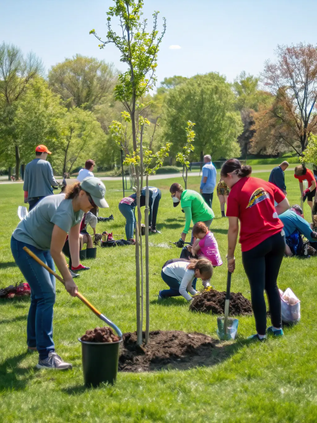 A photo of a community event focused on planting native trees, highlighting the organization's efforts to enhance the local ecosystem and promote sustainable practices.
